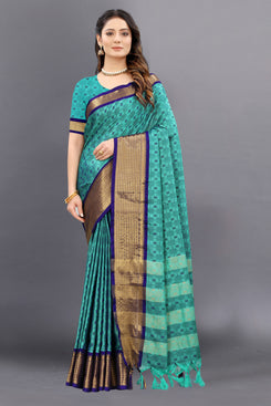 Admyrin Soft Cotton Dobi Jacquard Silk Sraee Festival Wear Saree with Blouse Piece