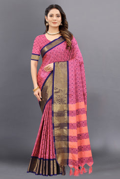 Admyrin Pink Soft Cotton Dobi Jacquard Silk Sraee Festival Wear Saree with Blouse Piece
