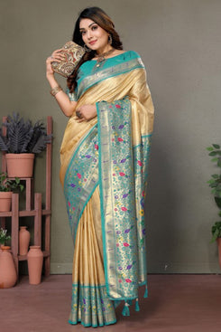 Admyrin Premium Pure Banarasi Tissue Silk Zari Woven Party Wear Saree with Blouse Piece