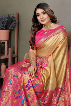 Admyrin Premium Pure Banarasi Tissue Silk Zari Woven Party Wear Saree with Blouse Piece