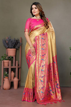 Admyrin Premium Pure Banarasi Tissue Silk Zari Woven Party Wear Saree with Blouse Piece