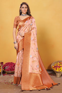 Admyrin Multi Colour Pure Linen Designer Party Wear Printed Saree with Blouse Piece