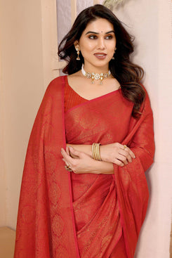 Admyrin Red Traditional Function Wear Soft Kanjiwaram Silk Saree