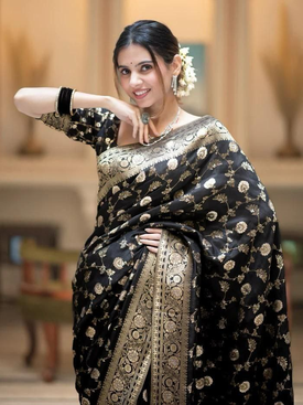 Admyrin Soft Silk Festival Wear Jacquard Work Banarasi Saree with Blouse Piece