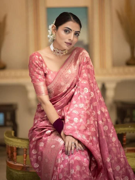 Admyrin Soft Silk Festival Wear Jacquard Work Banarasi Saree with Blouse Piece