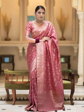 Admyrin Soft Silk Festival Wear Jacquard Work Banarasi Saree with Blouse Piece