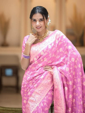 Admyrin Soft Silk Festival Wear Jacquard Work Banarasi Saree with Blouse Piece