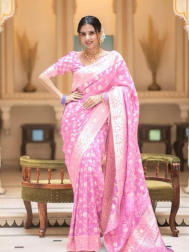 Admyrin Soft Silk Festival Wear Jacquard Work Banarasi Saree with Blouse Piece