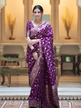 Admyrin Soft Silk Festival Wear Jacquard Work Banarasi Saree with Blouse Piece