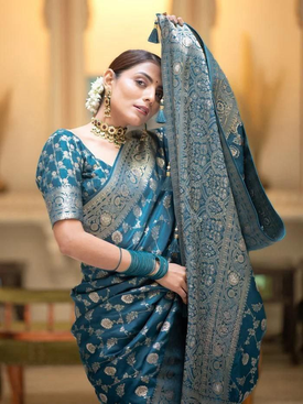 Admyrin Soft Silk Festival Wear Jacquard Work Banarasi Saree with Blouse Piece