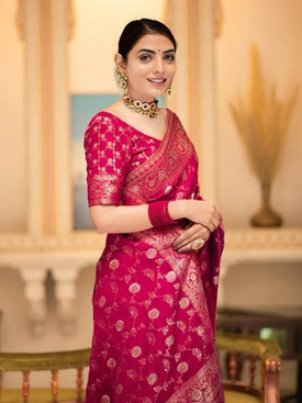 Admyrin Soft Silk Festival Wear Jacquard Work Banarasi Saree with Blouse Piece