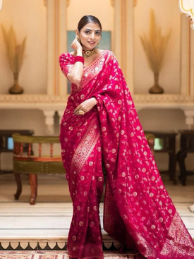Admyrin Soft Silk Festival Wear Jacquard Work Banarasi Saree with Blouse Piece