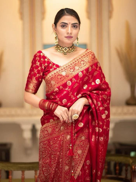Admyrin Soft Silk Festival Wear Jacquard Work Banarasi Saree with Blouse Piece