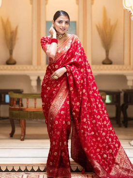 Admyrin Soft Silk Festival Wear Jacquard Work Banarasi Saree with Blouse Piece