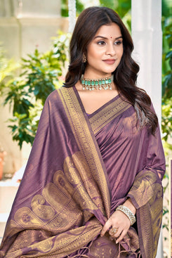 Admyrin Wine Assam Silk Function Wear Woven Saree with Blouse Piece