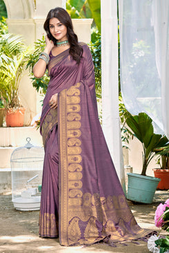 Admyrin Wine Assam Silk Function Wear Woven Saree with Blouse Piece