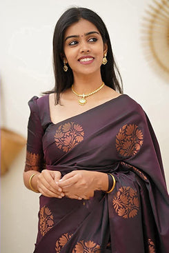 Admyrin Wine Art Silk Traditional Functions Wear Banarasi Saree with Blouse Piece