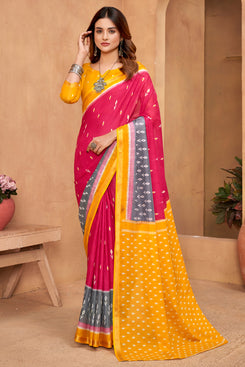 Admyrin Multi Colour Cotton Digitally Printed Functions Wear Saree with Blouse Piece