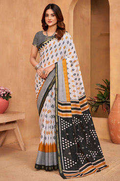 Admyrin Multi Colour Cotton Digitally Printed Functions Wear Saree with Blouse Piece