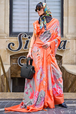 Admyrin Multi Colour Handloom Weaving Silk Gaji Print Party Wear Saree with Blouse Piece