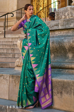 Admyrin Khadi Silk Handloom Weaving Festival Wear Saree with Contrast Blouse Piece