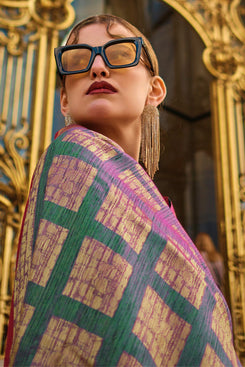Admyrin Khadi Silk Handloom Weaving Festival Wear Saree with Contrast Blouse Piece
