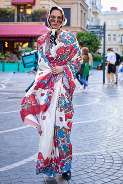 Admyrin Silk Crepe Digital Print Party Wear Saree with Blouse Piece