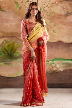 Admyrin Georgette Banarasi Butta Work Festival Wear Saree with Printed Blouse Piece
