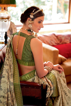 Admyrin Manipuri Silk Digitally Printed Party Wear Saree with Blouse Piece