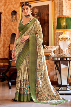 Admyrin Manipuri Silk Digitally Printed Party Wear Saree with Blouse Piece