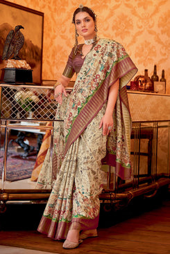 Admyrin Manipuri Silk Digitally Printed Party Wear Saree with Blouse Piece