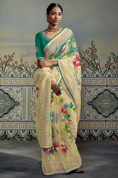 Admyrin Soft Organza Brasso Party Wear Saree with Embroidered Blouse Piece