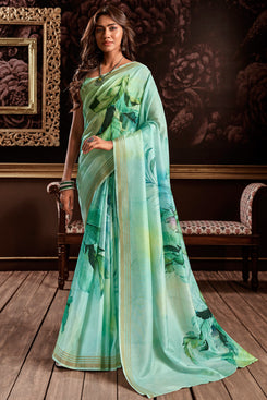 Admyrin Bright & Beautiful Handloom Silk Floral Digital Printed Party Wear Saree with Blouse Piece