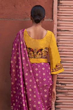 Admyrin Ikkat Jaipuri Printed Festival Wear Saree with Two Blouse Pieces