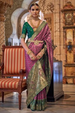 Admyrin Banarasi Silk Jacquard Weaving Swarovski Work Woven Saree with Blouse Piece