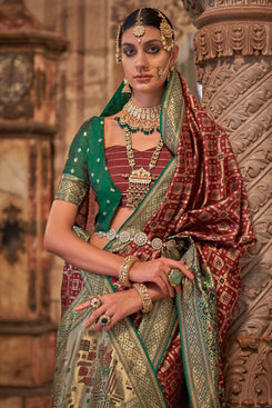 Admyrin Banarasi Silk Jacquard Weaving Swarovski Work Woven Saree with Blouse Piece