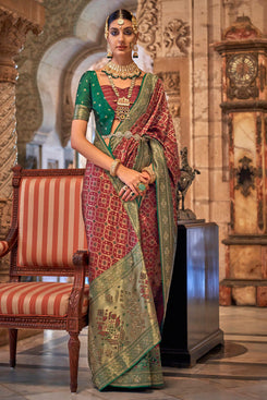 Admyrin Banarasi Silk Jacquard Weaving Swarovski Work Woven Saree with Blouse Piece