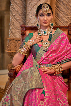Admyrin Banarasi Silk Jacquard Weaving Swarovski Work Woven Saree with Blouse Piece