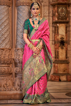 Admyrin Banarasi Silk Jacquard Weaving Swarovski Work Woven Saree with Blouse Piece