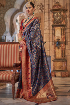 Admyrin Banarasi Silk Jacquard Weaving Swarovski Work Woven Saree with Blouse Piece