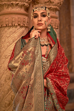 Admyrin Banarasi Silk Jacquard Weaving Swarovski Work Woven Saree with Blouse Piece