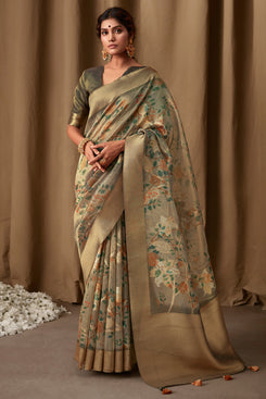 Admyrin Tissue Silk Banarasi Jacquard Festival Wear Saree with Blouse Piece