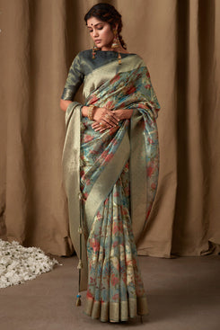 Admyrin Tissue Silk Banarasi Jacquard Festival Wear Saree with Blouse Piece