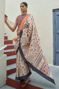 Admyrin Beautiful Mikora Silk Knitted Embroidery Saree with Contrast Blouse Piece