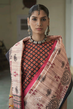 Admyrin Beautiful Mikora Silk Knitted Embroidery Saree with Contrast Blouse Piece