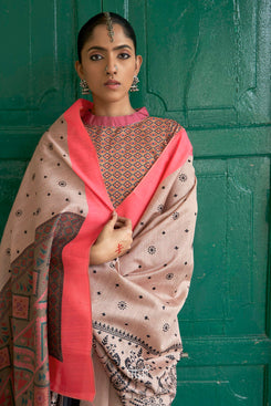 Admyrin Beautiful Mikora Silk Knitted Embroidery Saree with Contrast Blouse Piece
