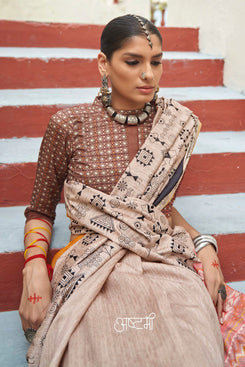 Admyrin Beautiful Mikora Silk Knitted Embroidery Saree with Contrast Blouse Piece