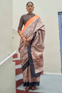 Admyrin Beautiful Mikora Silk Knitted Embroidery Saree with Contrast Blouse Piece