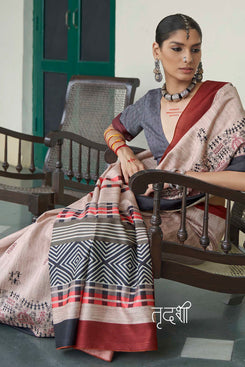 Admyrin Beautiful Mikora Silk Knitted Embroidery Saree with Contrast Blouse Piece