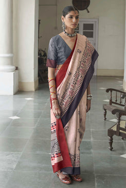 Admyrin Beautiful Mikora Silk Knitted Embroidery Saree with Contrast Blouse Piece